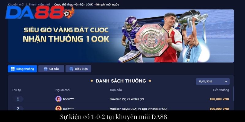 Khuyến mãi DA88 - Chương trình ưu đãi độc quyền nhất 2025 3 Sự kiện có 1-0-2 tại khuyến mãi DA88